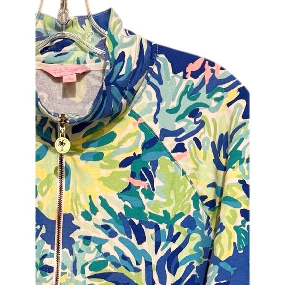 Lilly Pulitzer Wade and Sea Skipper Popover Zip Pullover Top Green Blue Large - Picture 3 of 7